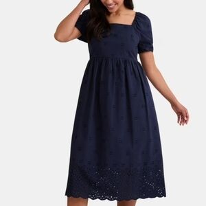 Time and Tru NEW Women's Eyelet Lace Midi Dress Blue Size S-M Cotton New